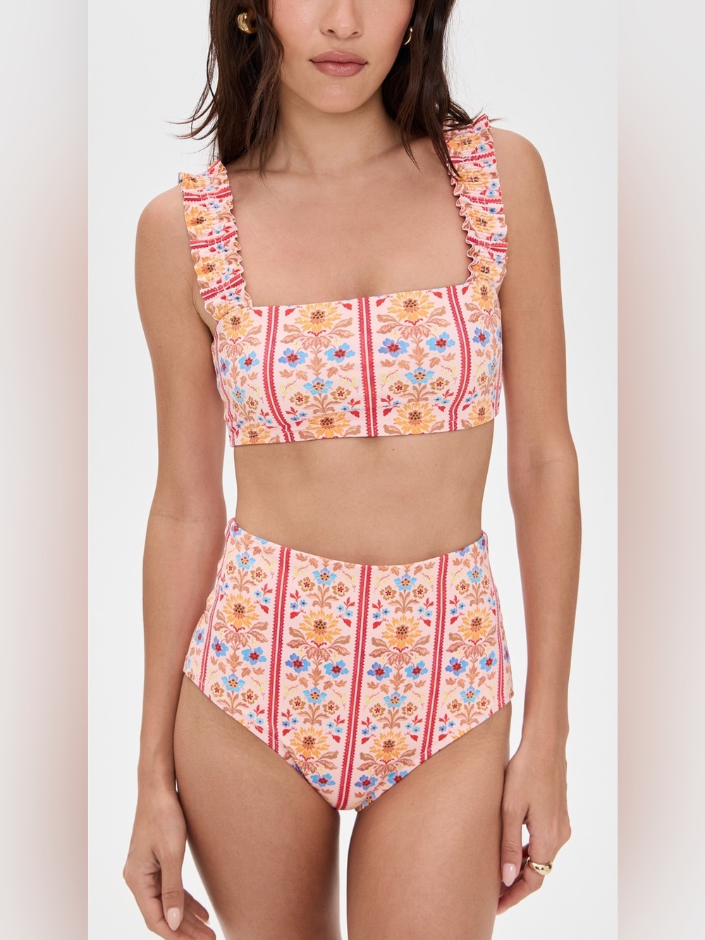 Hill House Home Teagan Bikini Set in Floral Block Stripe/Pink